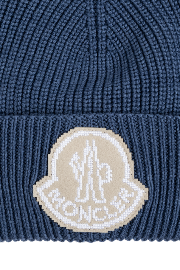 Moncler logo patch beanie deals